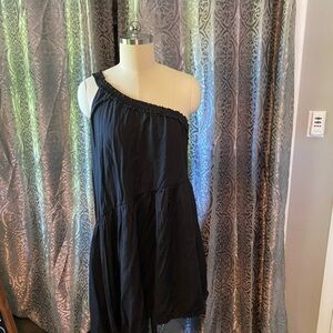 ANTHROPOLOGIE: Black Asymmetrical One Shoulder Dress